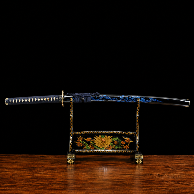 Kék Sárkánykirály T10 Acél Katana (Éles Verzió) 2