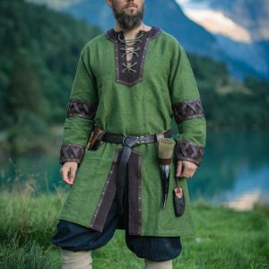 Leif férfi viking tunika bőr applikációkkal