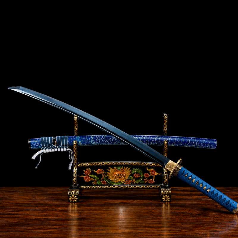 Katana Inazuma (Kék Damaszkuszi Acél) 3