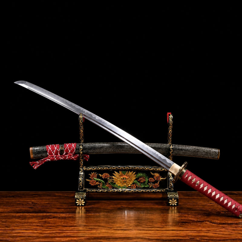 Katana Tachibana (T10 Acél Valódi Hamonnal és Rája-bőrrel) 3