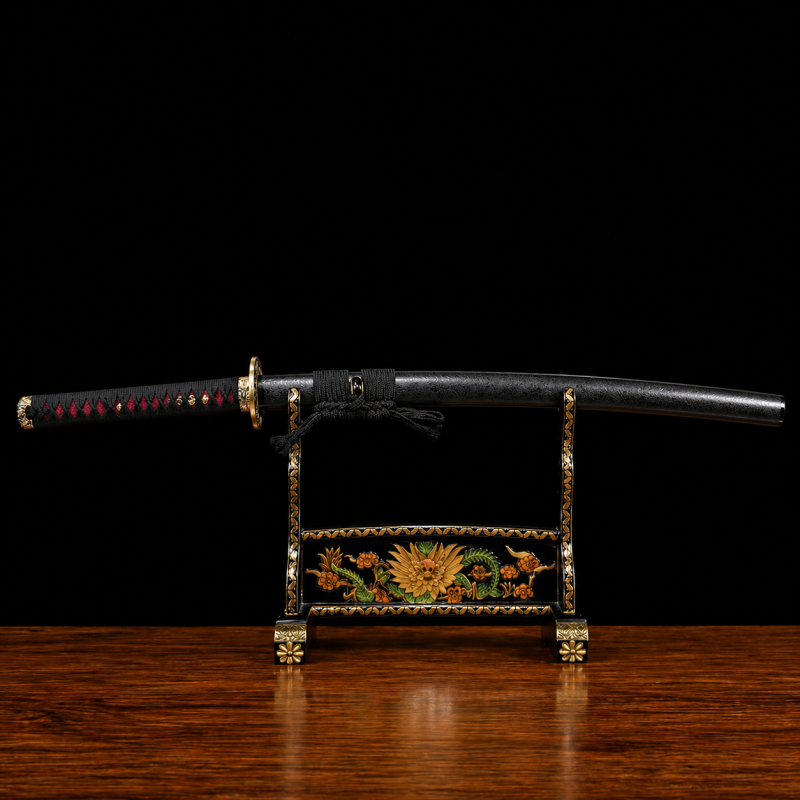 Katana Mikazuki (T8 Acél Valódi Gunome Hamonnal és Rája-bőrrel) 2