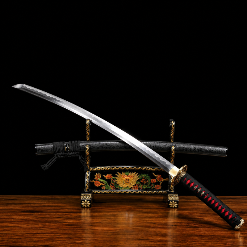 Katana Mikazuki (T8 Acél Valódi Gunome Hamonnal és Rája-bőrrel) 3