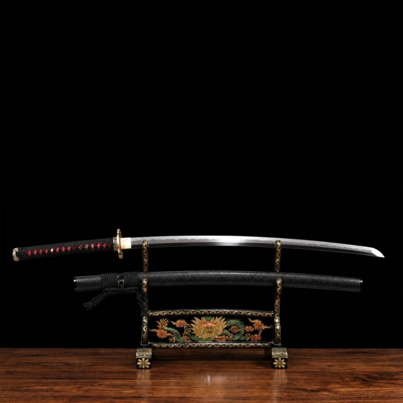 Katana Mikazuki (T8 Acél Valódi Gunome Hamonnal és Rája-bőrrel) 4